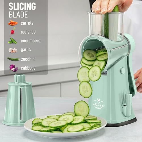 Rotary Cheese Grater Manual Hand Crank 5 Blade Shredder (5 Blades / Mint)