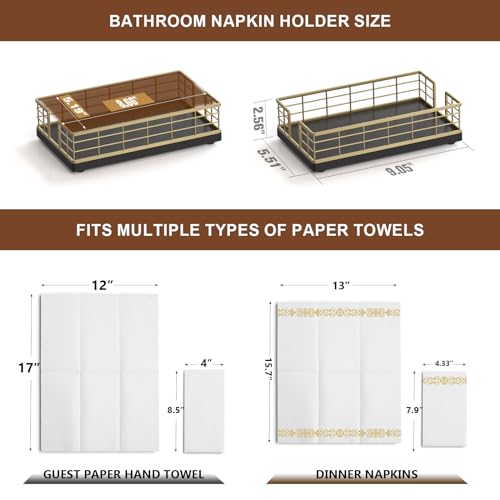 Guest Towel Holder Tray for Bathroom (Gold/Black / 9.06 x 5.51 x 2.56 inches)