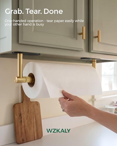 Paper Towel Holder Under Cabinet with Damping No Drill (Black&gold / One Hand Tear Holder)