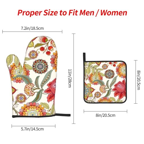 Boho Floral Oven Mitts and Pot Holders Sets of 3 Colorful Flower (Boho Floral)