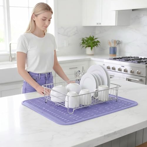 Silicone Dish Drying Mat for Multiple Usage (Light Purple / 24"L x 18"W)
