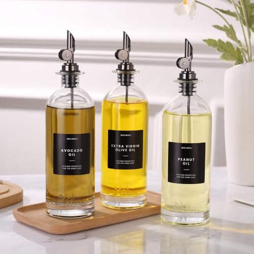 Oil and Vinegar Dispenser with Metal Pour Spout (500ml, Set of 2 Bottles / Black)