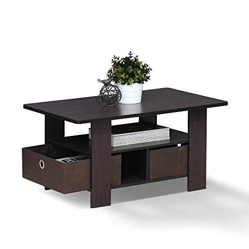 Andrey Coffee Table with Bin Drawer (Dark Walnut / 2 Bin)