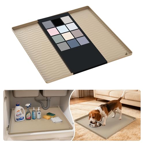 Waterproof Silicone Under Sink Mat 22'' x 22'' Shelf Liner for Kitchen and Bathroom (Khaki / 22"W x 22"L)