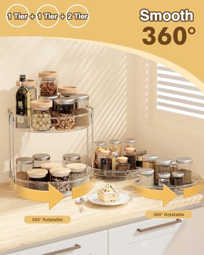 3 Pack Clear Lazy Susan Turntable 9'' & 11.8'' for Cabinet (11.8in 2-Tier + 2×9.25in)