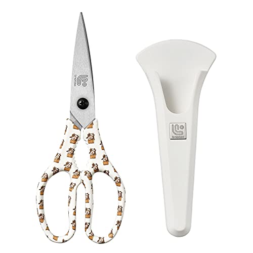Kitchen Scissors Heavy Duty Kitchen Shears with Magnetic Holder Made with Japanese Steel 4034 (White/Cow)