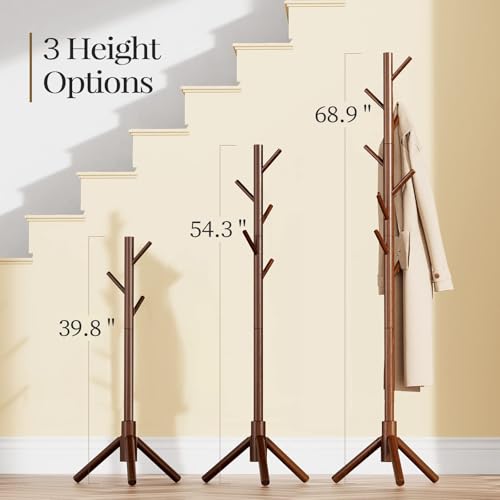 Solid Wooden Coat Rack Freestanding with 8 Hooks (Brown)