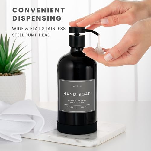 Hand and Dish Soap Dispenser for Kitchen and Bathroom (Gloss Black Bottle / Black Pump)
