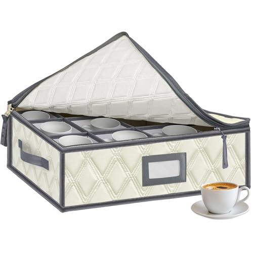 Mug and Cup Storage Box with Dividers (Beige / 1 Pack Mug and Cup Storage Box)