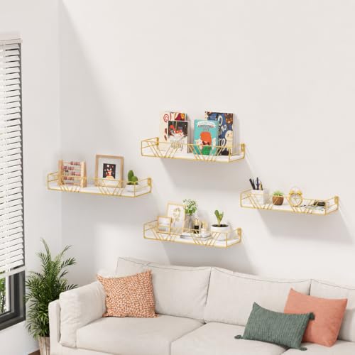 Floating Shelves for Wall Set of 4 (Gold)