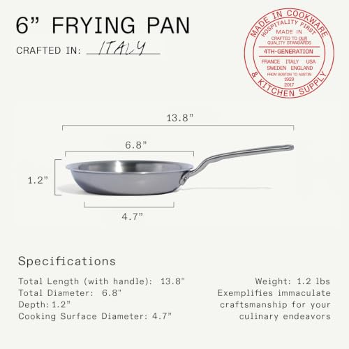 Cookware - 6-Inch Stainless Steel Frying Pan - 5 Ply Stainless Clad - Professional Cookware - Crafted in Italy - Induction Compatible (6")