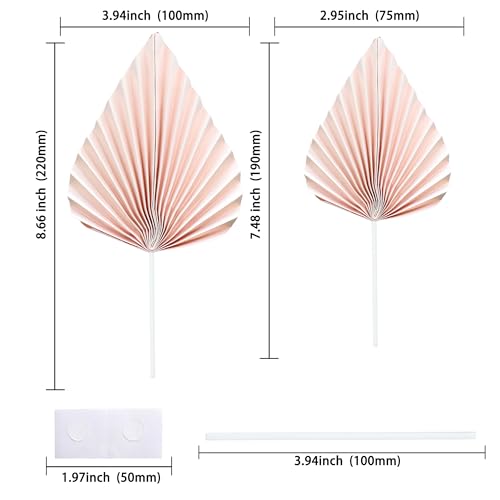 6Pcs Paper Palm Fan Cake Toppers Palm Leaf Fan Cake Topper Palm Spear Leaf Cupcake Toppers Cake Insert Decoration For Cake Decorating Diy Craft Project Home Wedding Party Supplies Pink (Pink)