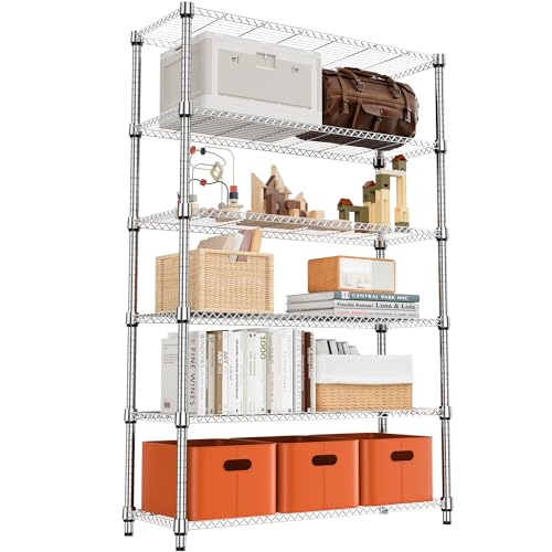 2100LBS 47.2" W 6 Tiers Shelf Storage Shelves Metal Shelving Unit Heavy Duty Garage Shelving Adjustable Wire Shelves for Pantry (6 Tiers, 17.7"D x 47.2"W x 82.4"H / Chrome)