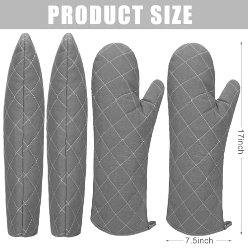 2 Pairs 17 Inch Extra Long Oven Mitts Heat Resistant (Gray)
