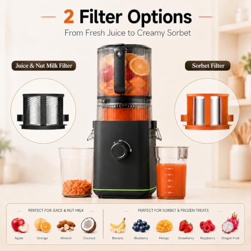 Aobosi 3-in-1 Juicer Machines, 6.5" Oversized Wide Feed Chute for Whole Fruits & Vegetables, 600 Max Cold Press Juicer with Pre-Cutter System, Triple Filtration, 99% Juice Yield (Black)