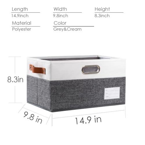 Foldable Storage Bins with Handles [3 (Grey & Cream / Large(3-Pack))
