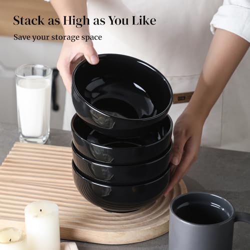 22 OZ Ceramic Soup Bowls & Cereal Bowls (22 OZ / Black)