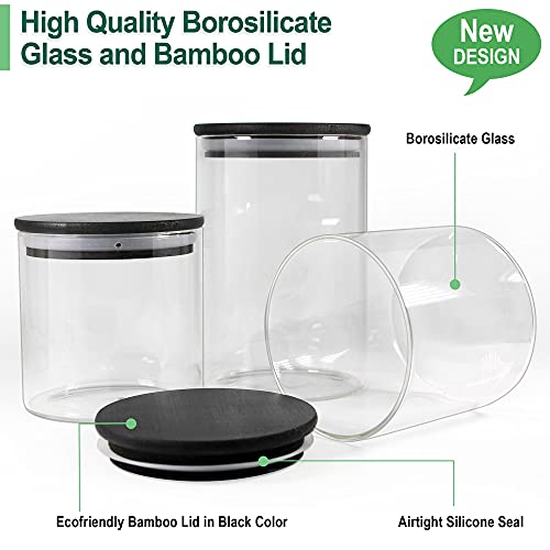 Glass Jars with Airtight Black Lids (6 Sets of 20oz)