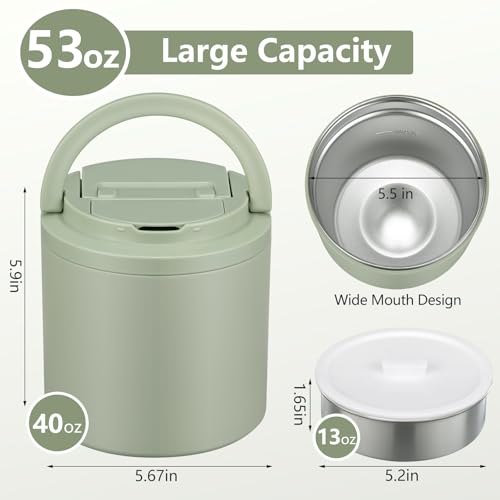 Soup Thermo for Hot Food Adults 40oz Lunch Containers Wide (Green)