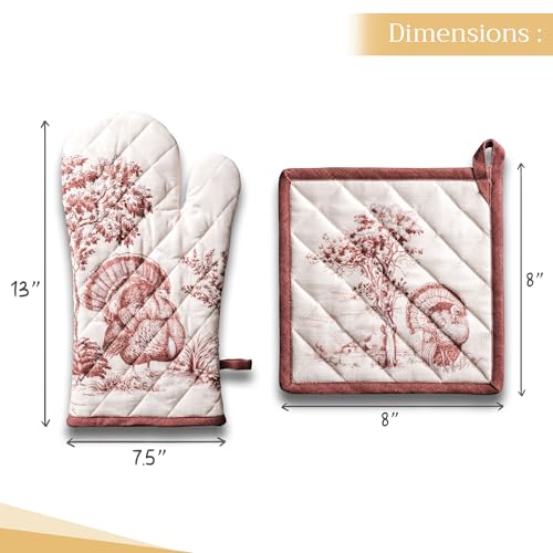 100% Cotton Oven Mitt & Pot Holder Set (098 - Holy Jouy - Brown / 7.5" x 13" & 8" x 8" (Oven Mitt & Pot Holder))