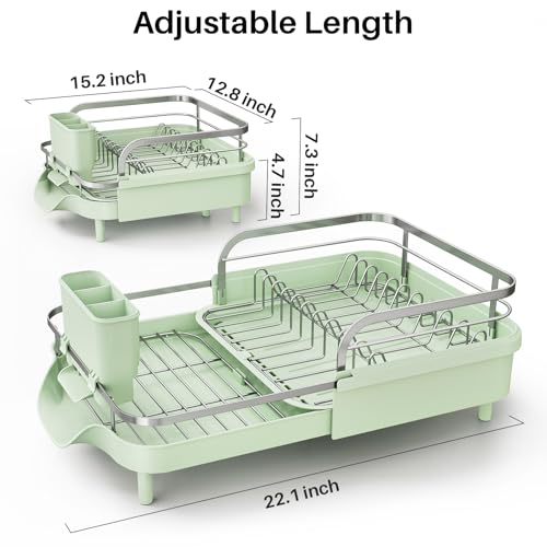 Expandable Dish Drying Rack for Kitchen Counter (Green)