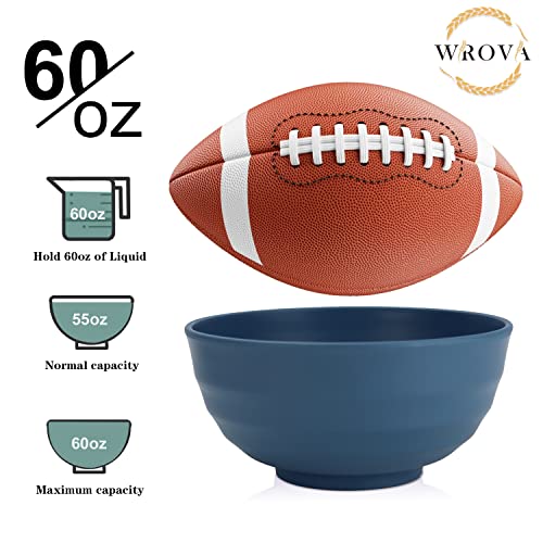 Wheat Straw Bowls Set 60 OZ Unbreakable Large Cereal Bowls Set of 6 Microwave and Dishwasher Safe Bowls Big Bowls for Camping and Party BPA Free Soup Bowl for Serving Oatmeal and Salad (60 oz / Navy Blue)