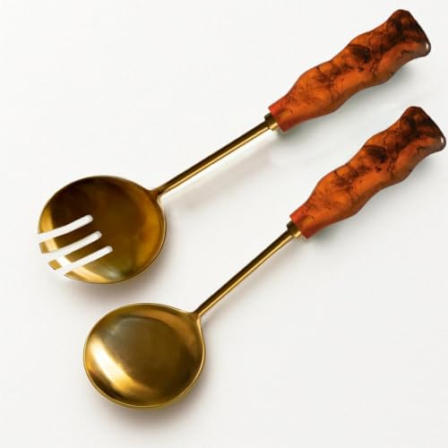 Resin Metal Salad Servers (12 x 3 inches / Brownish Hue)