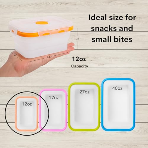 Collapsible Food Storage Containers with Lids (Assorted Colors 12oz-8pc)