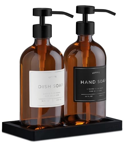 Glass Soap Dispenser Set of 2 (Amber/Black)