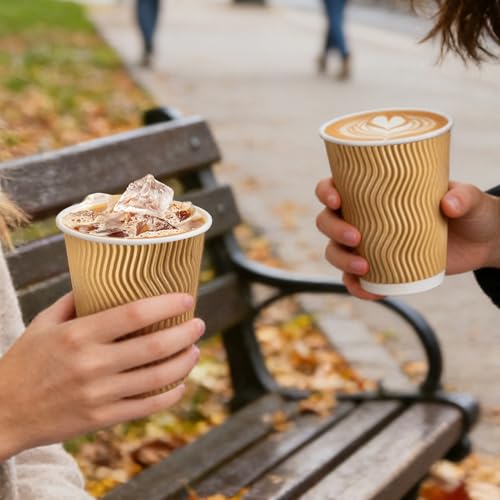 500 Pack 12oz Insulated Disposable Paper Coffee Cups Champagne (Champagne-500 / 12 oz)