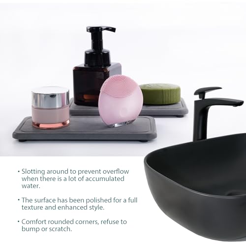 2Pcs Water Absorbent Diatomite Coasters Bathroom Sink Stone Trays (Dark Gray / 8.3" x 3.9")