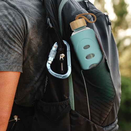 32 oz Narrow Mouth Glass Water Bottle with Windowed Silicone Sleeve (Cyan)