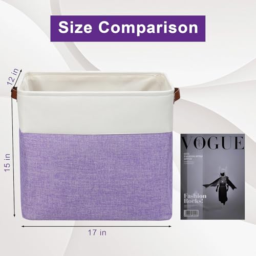 Large Fabric Storage Baskets (Purple / Off-White / Extra Large -17"x12"x15")