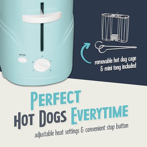 Pop Up 2 Hot Dog and Bun Toaster With Mini Tongs (Aqua)
