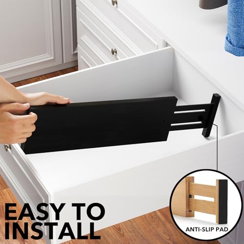 Bamboo Dresser Drawer Dividers 6 Pack (4.65''H, 17''-22''L / BLACK)