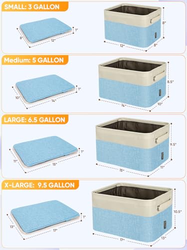 3 Pack Fabric Closet Storage Bins for Shelves (Skyblue / 3PCS/Medium-14x10x8.5)