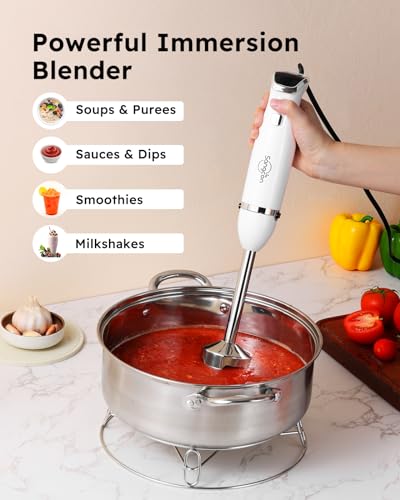 Immersion Blender Handheld (3 In 1 Immersion Blender & Stick & Milk Frother / White)
