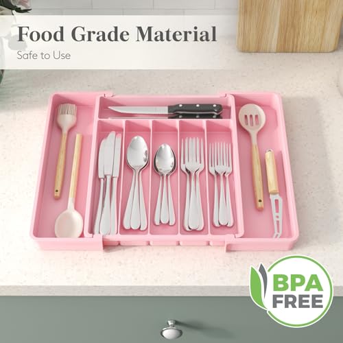 Expandable Silverware Drawer Organizer (Pink / Large (11-18''W x 14''D))
