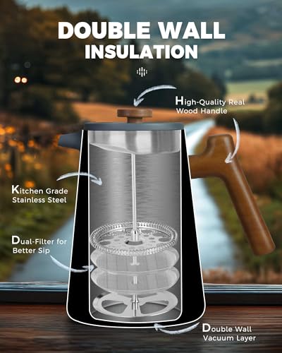 POLIVIAR French Press Coffee Maker (Blue / 34 oz)