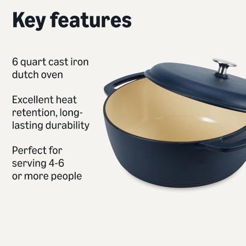 Enameled Cast Iron Dutch Oven Pot with Lid (Matte Navy / 6-Quart)