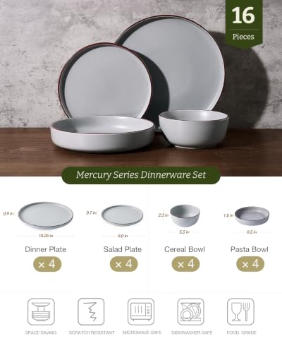 Mercury 16 Piece Dinnerware Set with Pasta Bowls (Light Grey / Service for 4 (Include Pasta Bowls))