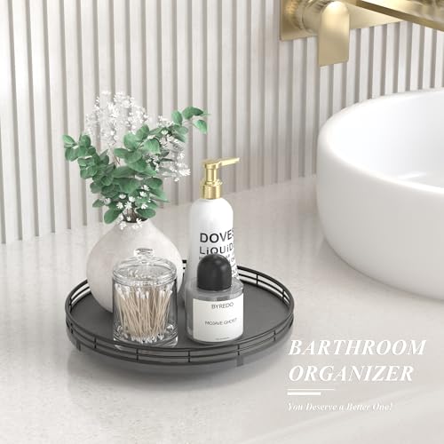 10 Inch Natural Slate Lazy Susan with Black Raised Iron Rim (Black & Black / 10 inches)