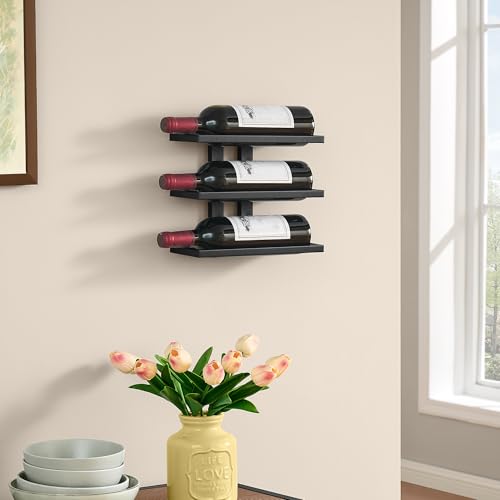3 Tier Wall Mount Wine Rack (1 Pack (3 Bottles) / Black)