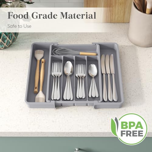 Expandable Silverware Drawer Organizer (Gray / Medium Wide(8.5-14''W x 12''D))