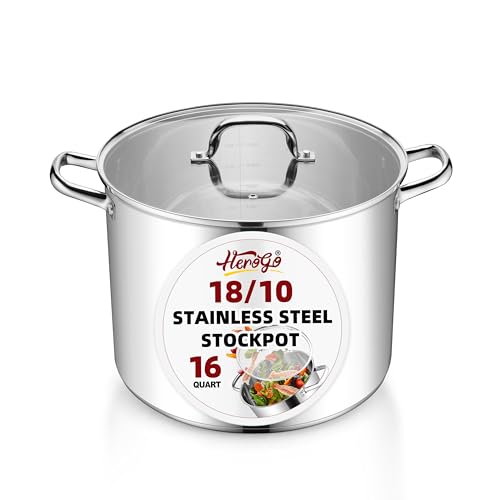 16-Quart 18/10 Stainless Steel Stock Pot with Lid, Large Heavy Duty Soup Pot Compatible with Electric, Gas, Induction and Gas Cooktops, Non-Toxic & Corrosion Resistant, Dishwasher Safe (16 Quarts)