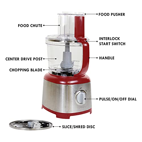 Kenmore 11 Cup Food Processor and Vegetable Chopper with Reversible Slicing (Red)