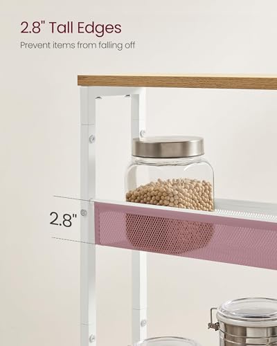 4 Tier Slim Rolling Storage cart with Wheels (Oak Beige + Classic White / 4 Tiers (5.1"D x 30.3"H))