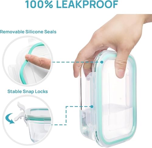 8 Pack Glass Food Storage Containers with Airtight Lids (Green)