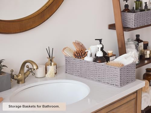 Bathroom Basket Organizer (Gray / 15 ¾"L x 6 ½"W x 4 ¼"H)