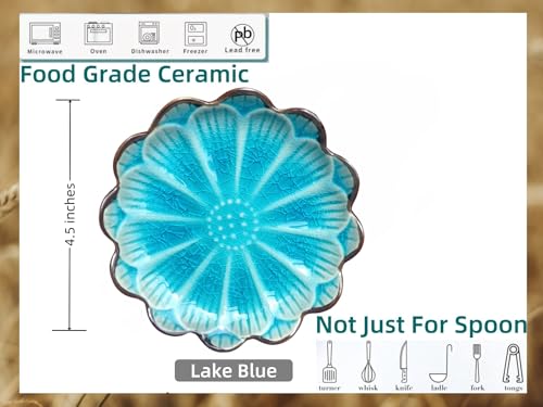 Ceramic Spoon Rest for Stove Top (Cracks Deco, Lake Blue)